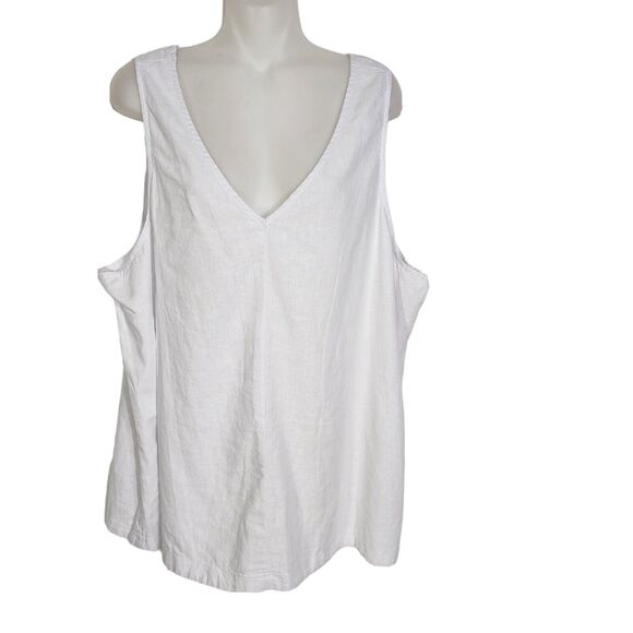 Time and Tru Womens Tank Top Size XXXL 22 Swing V Neck Linen Blend White Relaxed - Picture 1 of 10